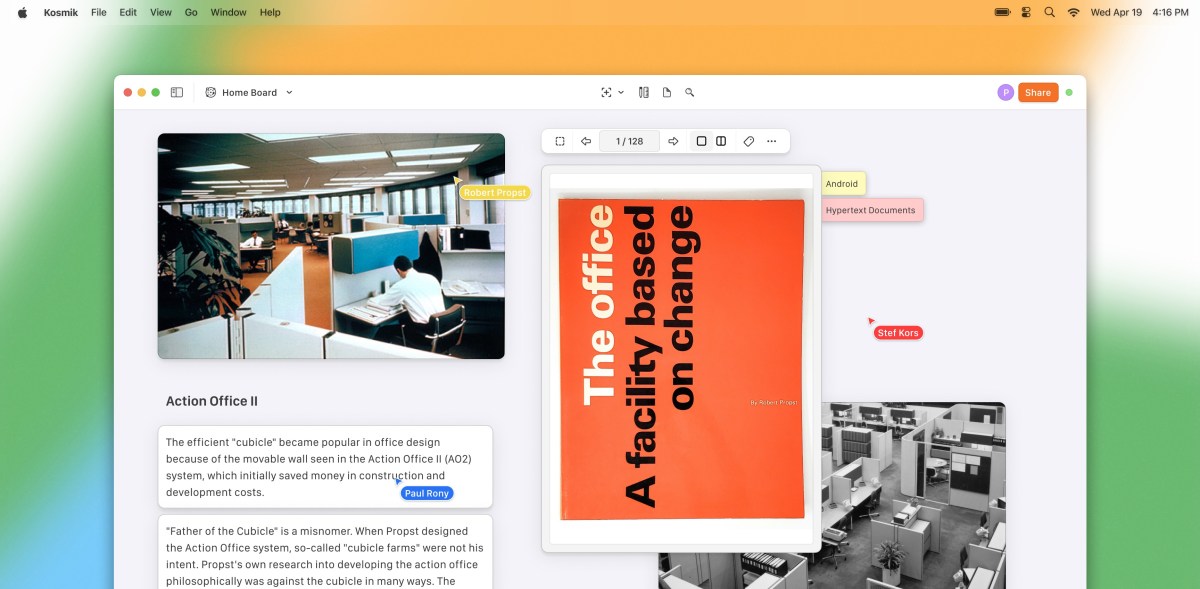 Meet Kosmik, a visible canvas with an in-built PDF reader and an internet browser